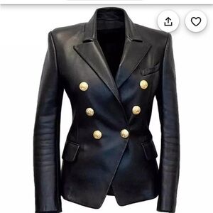 Black Double-Breasted Women's leather jacket